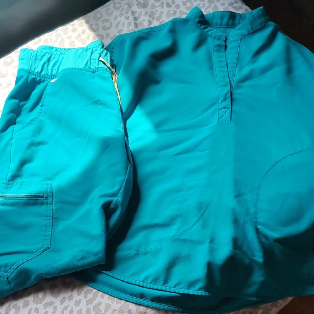 Figs Aqua Blue Scrub Top